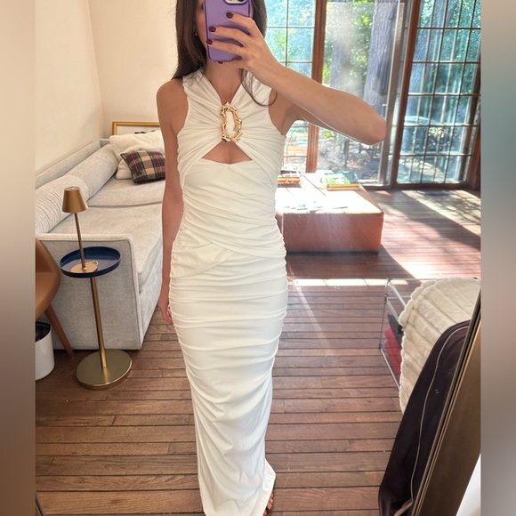 Capucine White Ruched Maxi Dress Gown Miss Rosier XS Cream Ivory Goddess Bride - Picture 11 of 15